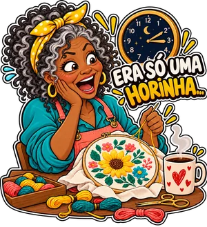 Figurinha de artesã em estilo meme 4