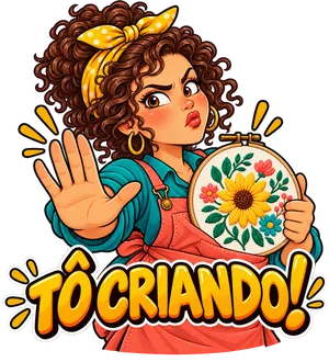 Figurinha de artesã em estilo meme 5
